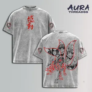 Naruto Kurama Sharingan T-Shirt – Vintage Washed Naruto Inspired Tee, Nine Tails Fox Anime Graphic Shirt, Oversized Soft Cotton Streetwear, Unisex Casual Apparel, Gift for
