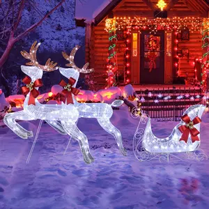3-Piece Lighted Set of 2 Reindeer & Sleigh
