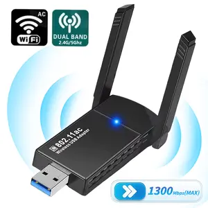 USB WiFi 5 Adapter - Dual Band AC1300Mbps with 5dBi Antennas, Easy Setup for Windows 10/11/7, Stable Connection for Multi-Device Use, Ideal for Desktop Computer, Laptop, and Home/Office Network Expansion