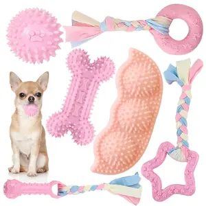 Dog Chew Toys Set - Pink Rubber Bone, Funny Ball & Donut Interactive Treats for Teeth Cleaning, Small & Medium Dogs, Pet Gift, Safe Durable Material, Easy to Clean, Fun Interactive Play