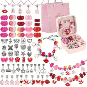 DIY Jewelry Making Kit, 1 Set Diy Mix Beads & Charms & Jump Rings & Lobster Clasps & Beading Cords & Box, Jewelry Making Supplies for Bracelet & Necklace Making