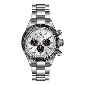 OceanX Speed Racer II Men's Watch 41.5mm WR 200m Black Ceramic Bezel Silver Dial SRS232