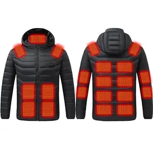 Heated Jacket with Hood Winter Multi-Zone Heating Coats Windproof Thermal USB Charging Puffer Jacket Unisex