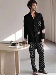 Men's Autumn Winter Two-Piece Sleepwear Set with Plaid Long Sleeve Top, Comfortable and Stylish Sleepwear for Cozy Nights