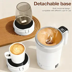 380ML Electric Magnetic Stirring Coffee Cup, Detachable Base, USB Rechargeable, Stainless Steel Travel Mug, Digital Display, No Heating Function