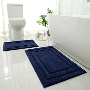 Bathroom Rugs Sets 2 count, Super Soft and Absorbent Non Slip Microfiber Machine Washable Bath Mat Set (20" x 32" + 16" x 24", Navy Blue)