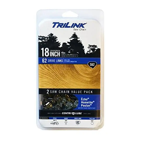 Trilink Semi Chisel Saw Chain CL15062X2TL2 - 0.050 Gauge, 62 Drive Links, 2-Pk 2 Chains for Compatible Saws, Two Chains