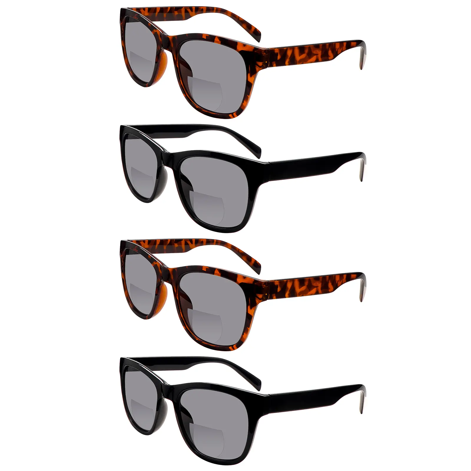 4-pair dual-vision blue light blocking reading glasses, specifically for women. Features a stylish cat-eye frame design with oversized frames to accentuate facial features, fashion accessory. Essential durable eyewear for outdoor activities and driving.