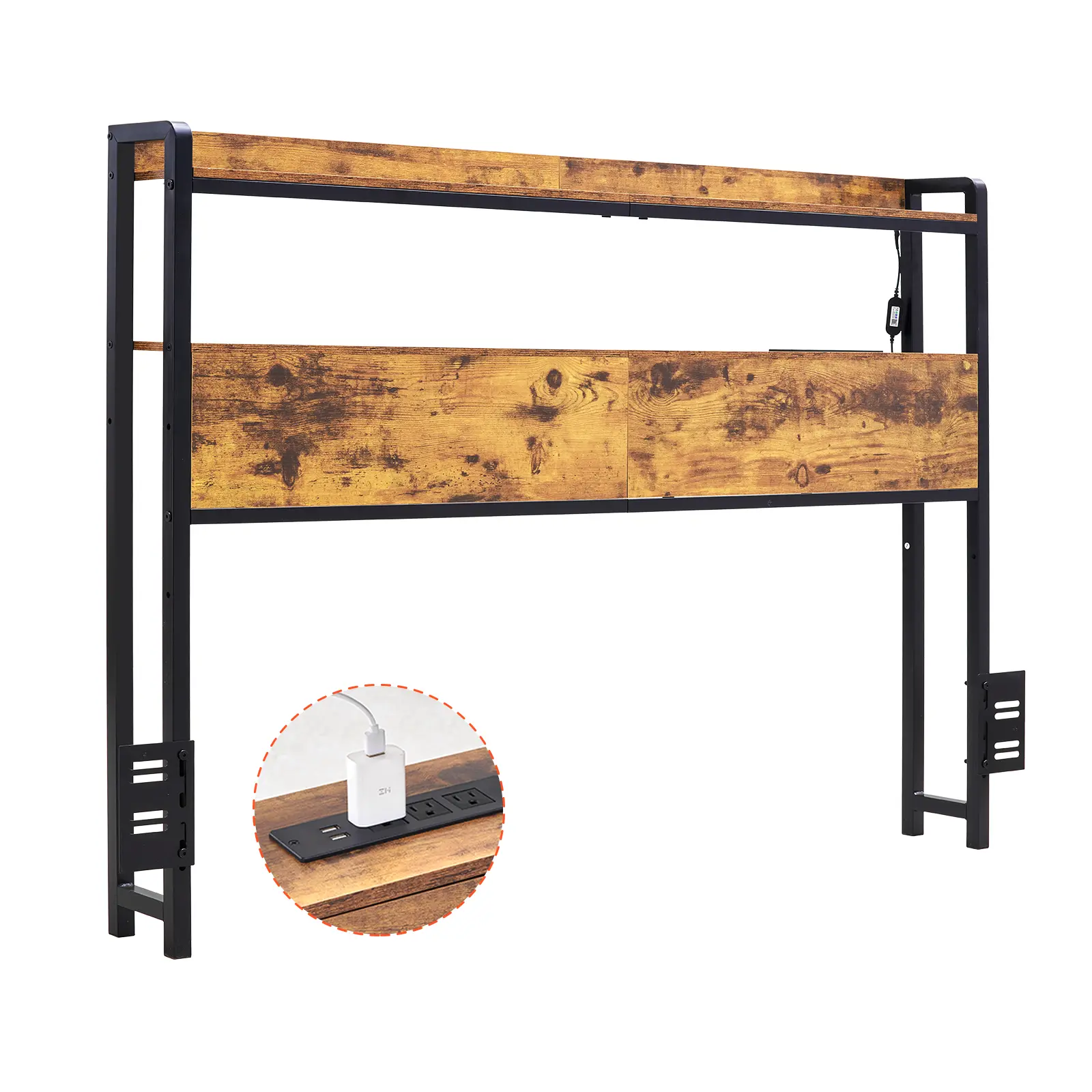 【summerfinds】VEVOR Headboard for Full Size Bed, Adjustable Height Headboard with 2 Shelves Storage, Freestanding Head Board with Charging Station and LED Light for Different Bed Frames, Easy Assembly, Brown, Unique Bedroom Furniture, Bed Frame, Chargin