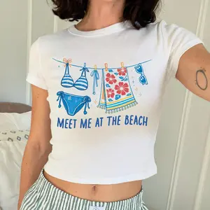 Meet Me At The Beach Crop Tank Girls Trip Baby Tee Beach Lover Gift