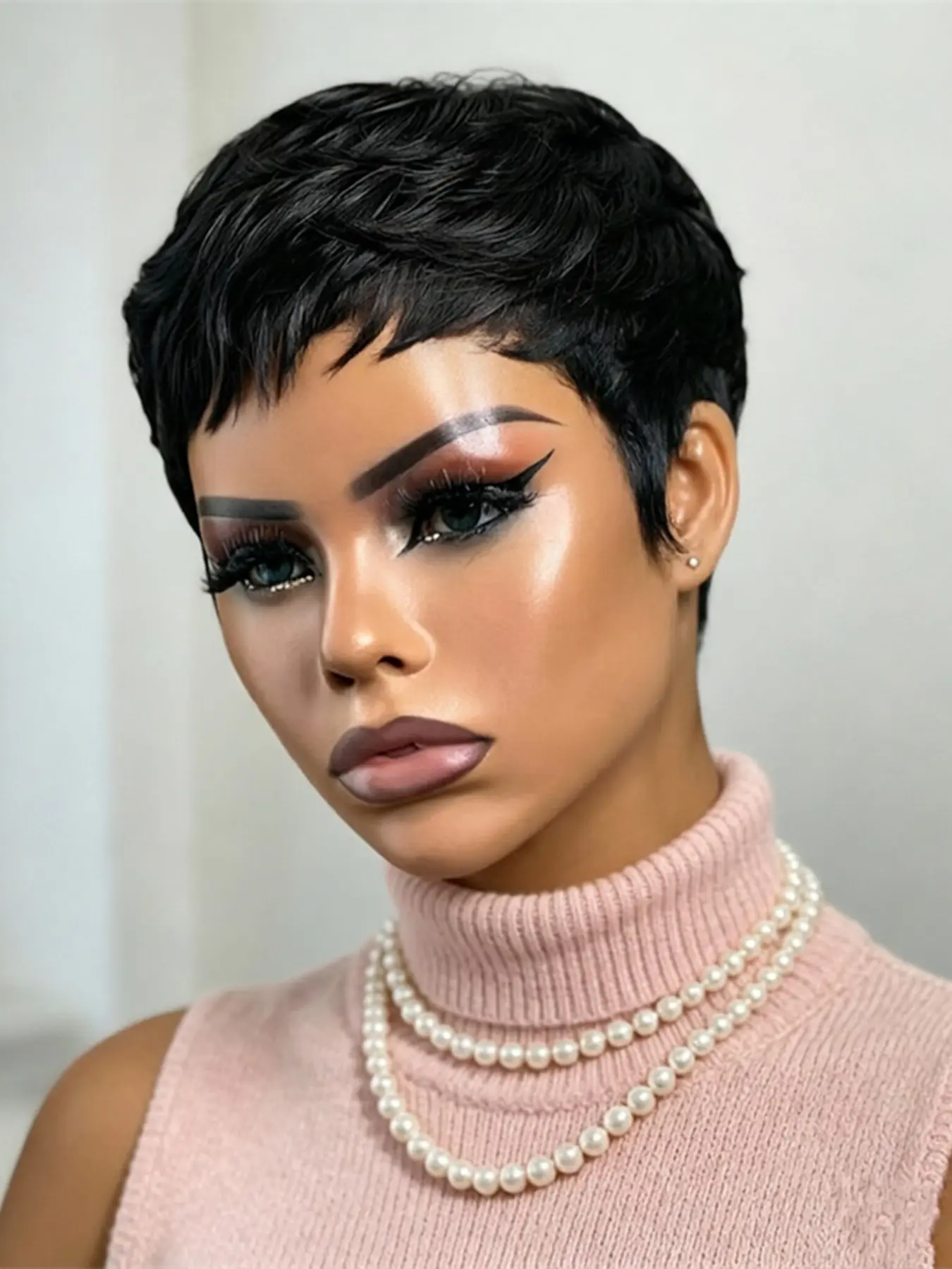 Pixie Burgundy Pixie Cut Human Hair Wig, Short Straight Layered Machine Made Wig, Halloween Party Holiday Gift