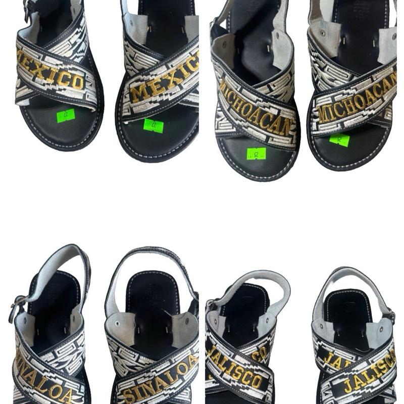 Huaraches de Estados de Mexico / Crossed sandals embroidered Mexican States Tire Sole Natural Cowhide Leather