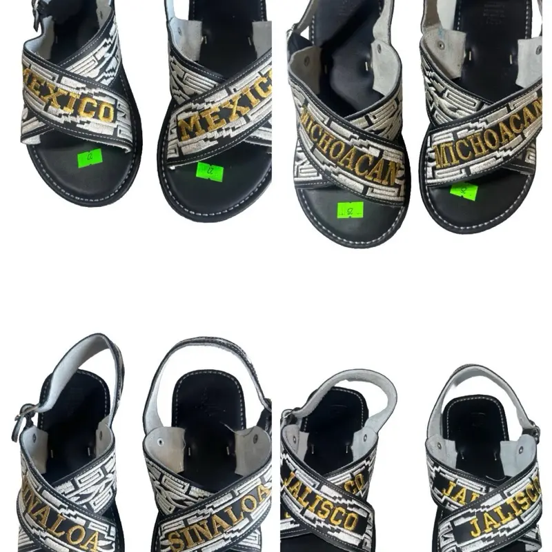 Huaraches de Estados de Mexico / Crossed sandals embroidered Mexican States Tire Sole Natural Cowhide Leather
