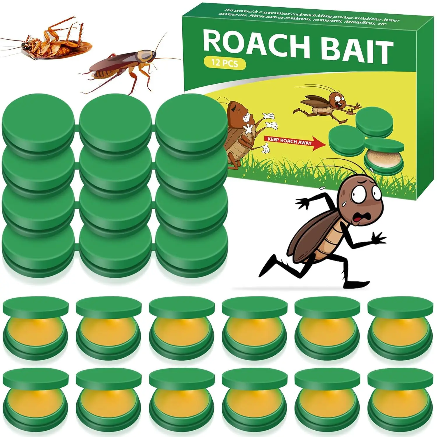 48 Pack Roach Bait Gel and Trap Kit, Indoor Outdoor Cockroach Killer Traps, Household Roach Repellent for Kitchen, Apartment & Home Pest Control