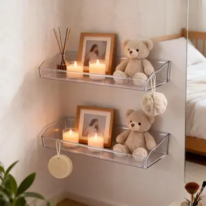 Wall Mount Bathroom Shelves, Transparent Acrylic Floating Shelf, Dual Installation Design for Shower Essentials Organization