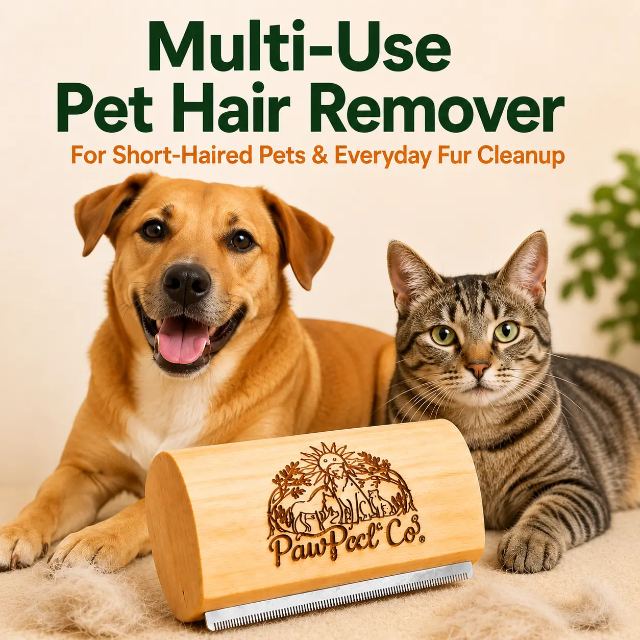 Multi-Use Wooden Pet Hair Remover for Dogs & Cats, Short Hair Deshedding Tool for Sofas, Carpets, Pet Beds & Everyday Fur Cleanup