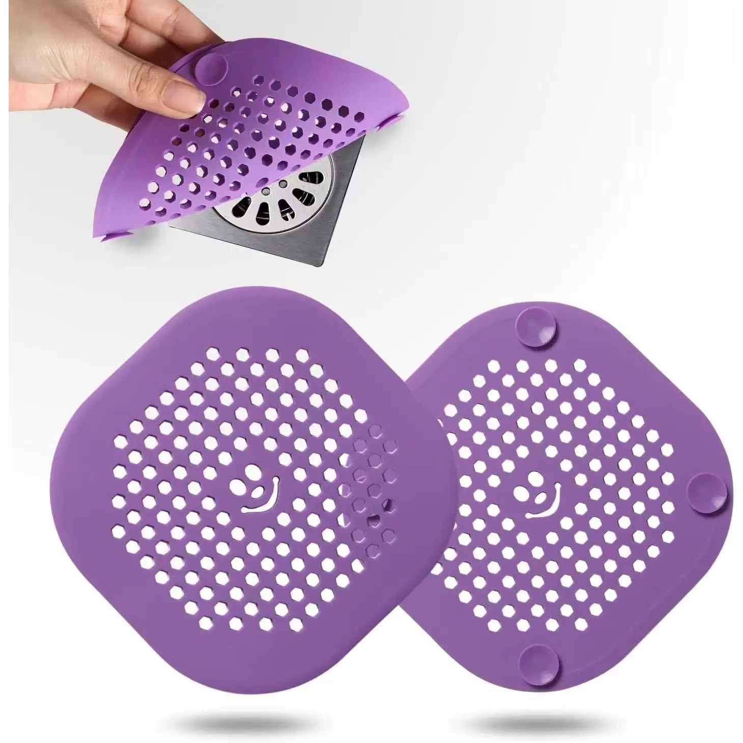 2 Pack Drain Hair Catcher  Drain Protector Bathroom Accessories Hair Stopper Drain Cover for Shower Kitchen Bathroom Tub Deep Purple