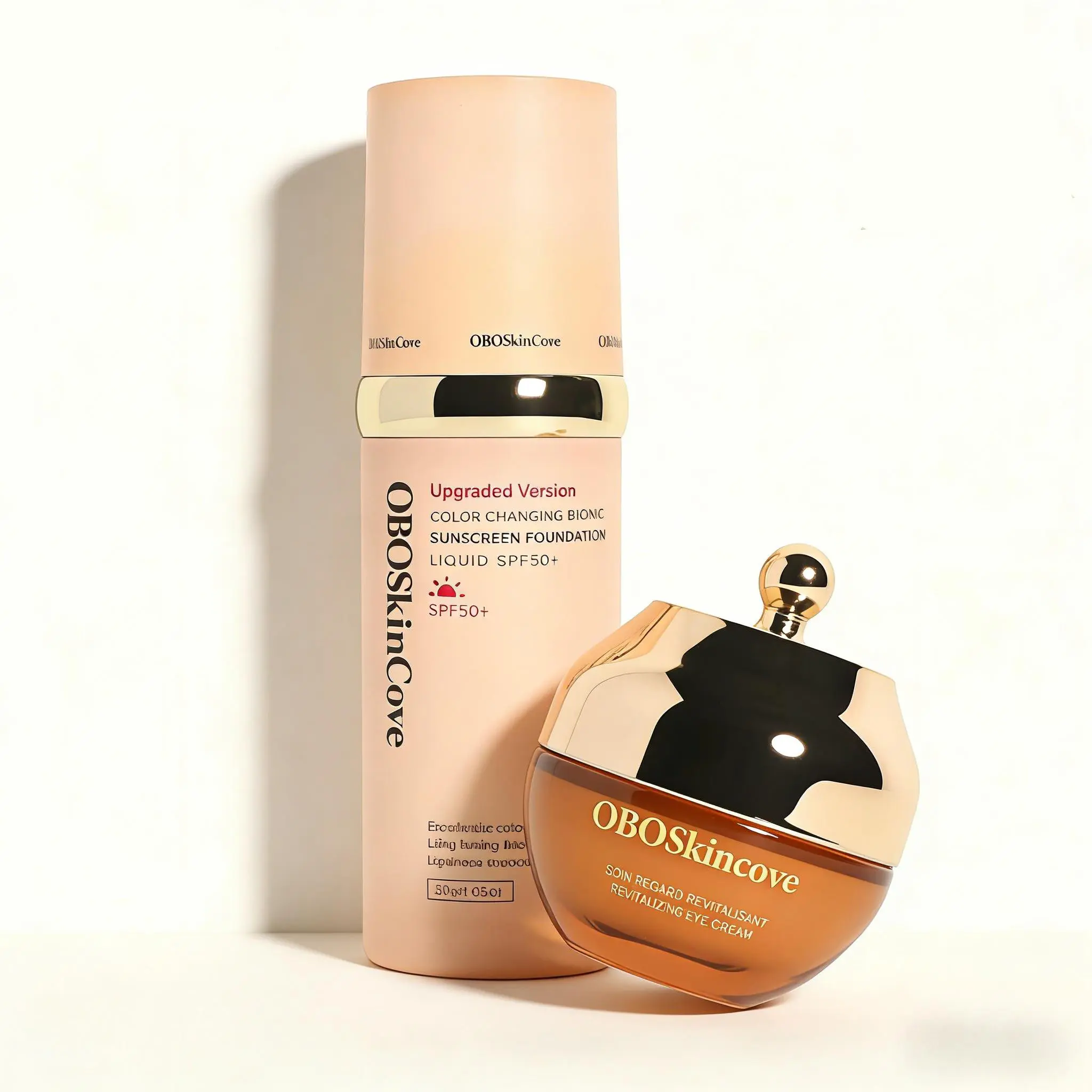 OBOSkincove Luxury Eye & Base Perfect Duo Cosmetics Kit - 30g Nourishing Collagen Eye Cream, Lightweight 4-in-1 Sunscreen Foundation Concealer, for Adult All Skin Types Makeup (Spring Glow Up), Sun Protection, Even Skin Tone, Facial, Dewy Makeup, Bottle,,