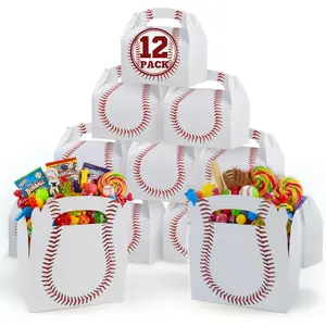 Baseball Party Favors, Pack of 12 Cardboard Gift Box with Handles, Goodie Gift Bags Treat Boxes for Candy, Cookies, & Toys, Team Baseball Snack Bag, Sports Themed Birthday Bulk Supplies