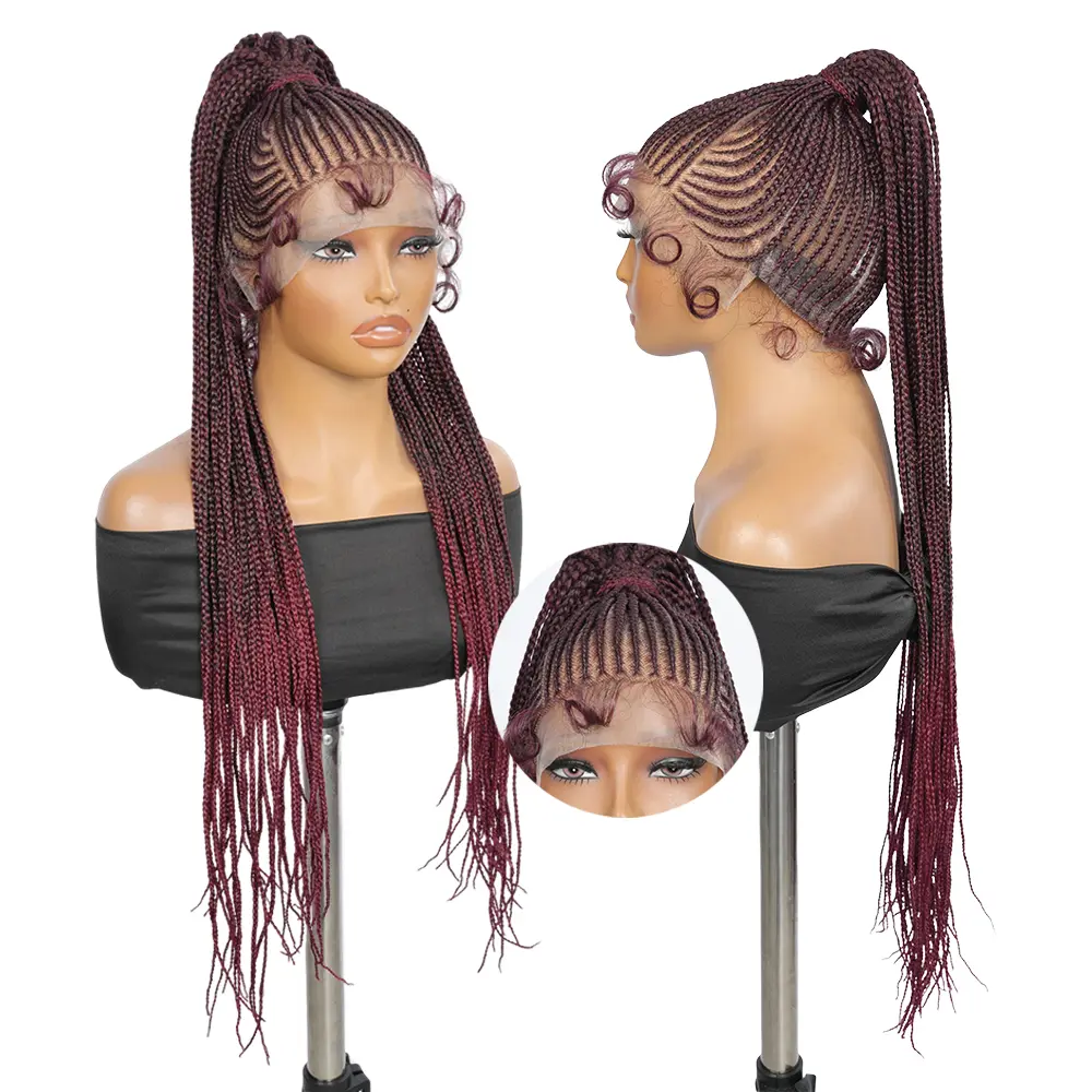 SuperNova T1B/Bug Wine Red Full Lace Braided Wig Burgundy Ponytail Wig Glueless Install Party Style Wig with Braided Design #SummerVibes