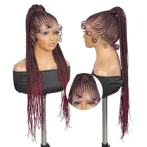SuperNova T1B/Bug Wine Red Full Lace Braided Wig Burgundy Ponytail Wig Glueless Install Party Style Wig with Braided Design FallFreshness