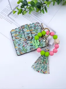 Cactus Theme Beaded Wrist Keychain, Keychain Wristlet, Card Holder with ID Case, Key Chain Clip, Phone Wallet Gift for Women, Perfect Holiday Present