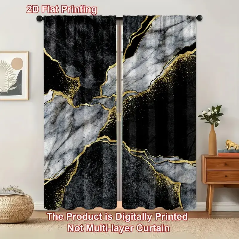 Marble Texture 3D Curtain Set, Elegant Home Decor, Home Decoration Curtain, Home Decorative Curtain, Fashionable Window Treatment, Window Drapes, Perfect for Living Room, 2 Piece Set