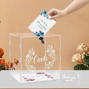 Acrylic Wedding Card Box with Sign, Large Clear Acrylic Card Box with Lock for Wedding Reception Anniversary Shower Birthday Events Decorations