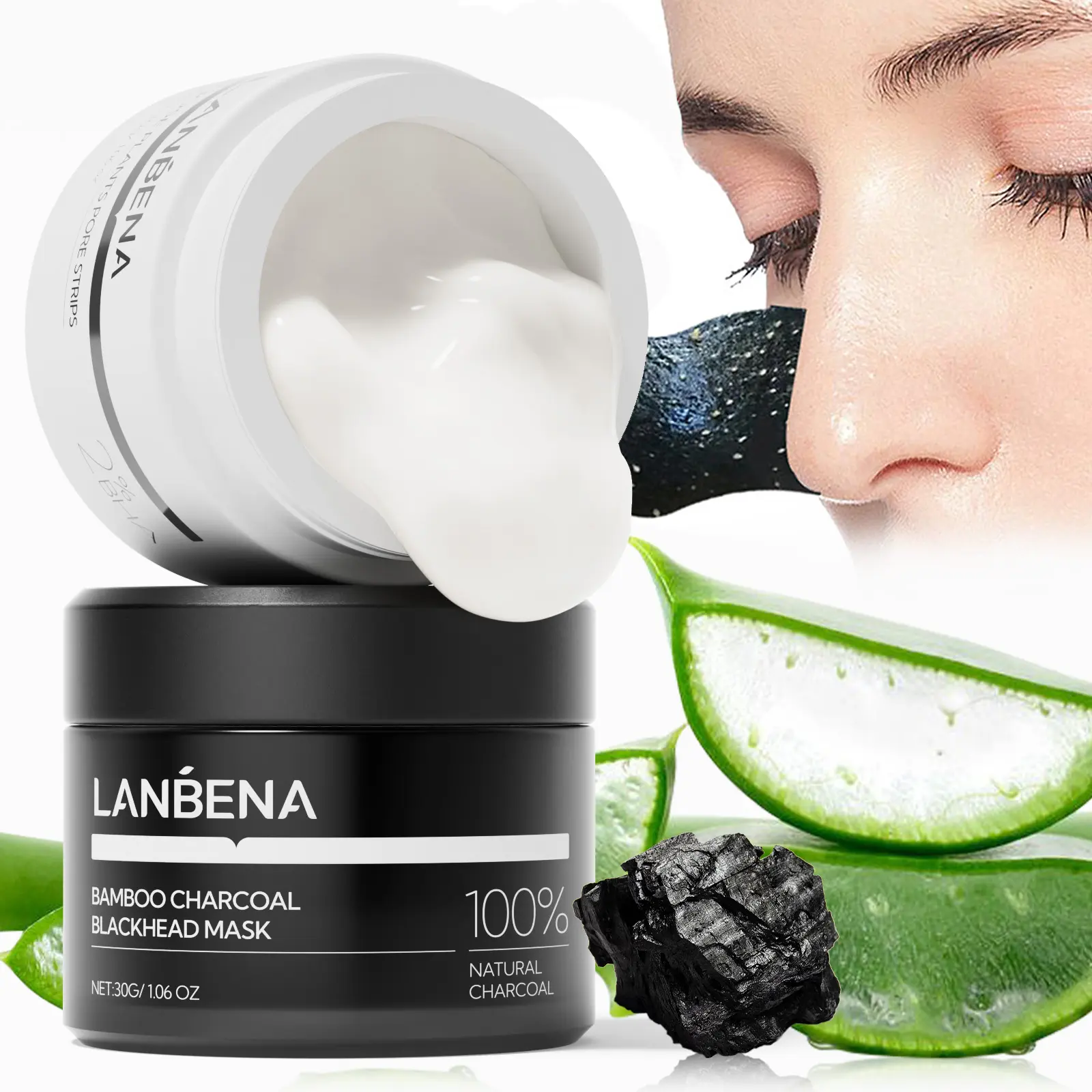 LANBENA 2% BHA Nose Plants Pore Strips & Bamboo Charcoal Blackhead Mask Set Deep Cleansing with Amazonian White Clay & Aloe Vera 30g for Pore Health - Moisturize mother's gift summervibes