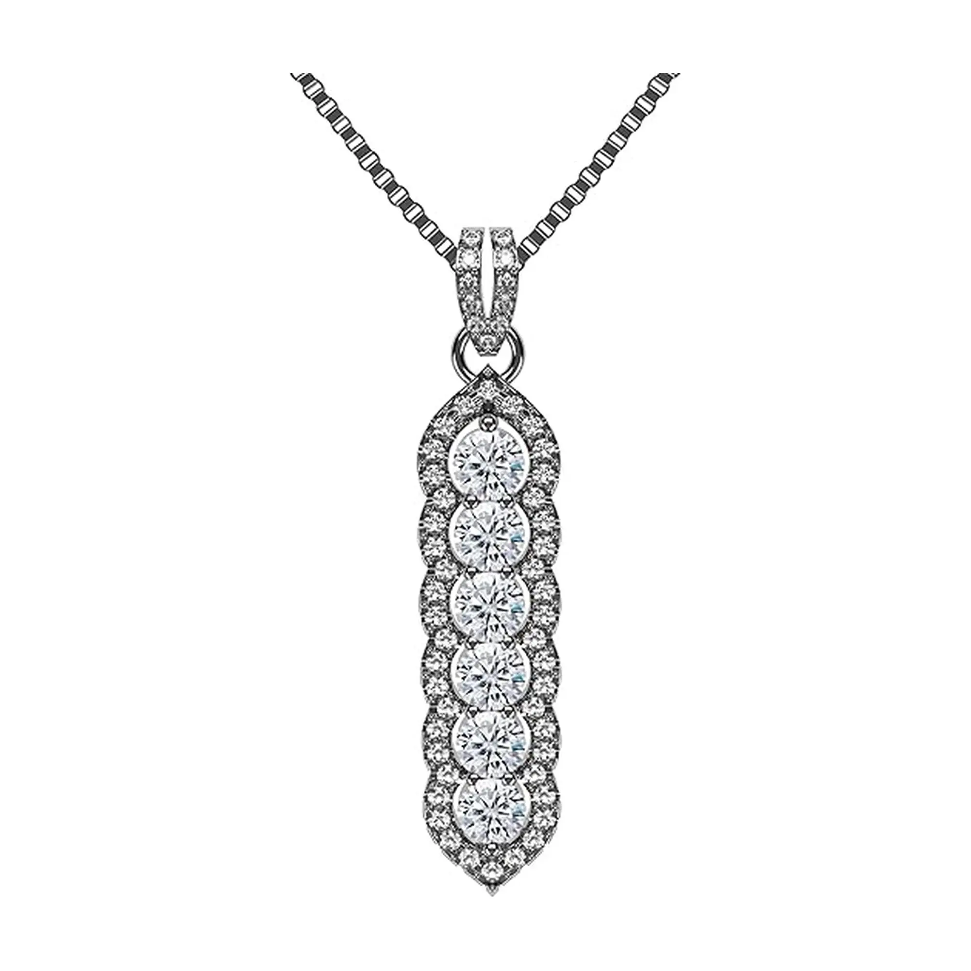 Central Diamond Center Elegant Vertical Tower Pendant Necklace with Sparkling Round Stones – Statement Jewelry for Women – Gift for Anniversary, Birthday, Valentine’s – Fashion Jewelry for Women