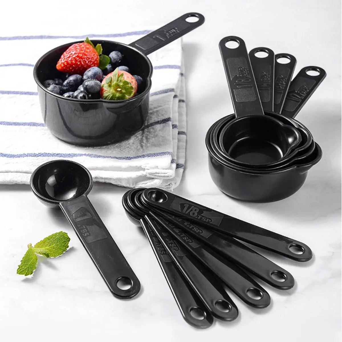 11pcs Random Color Measuring Spoon & Cup Set, Measuring Spoons and Cups, Plastic Durable Food Measuring Tool for Baking, Cooking, Measuring Utensils & Kitchen Gadgets for Kitchen