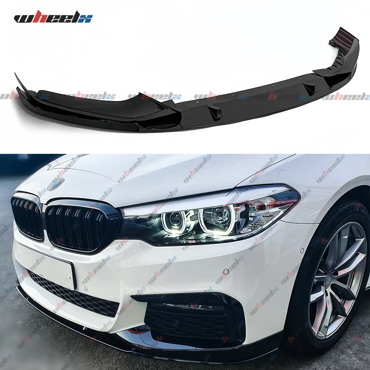 2017-2020 BMW 5 Series G30/G31 - MP-Style Front Bumper Kit , 5-Pieces Gloss Black ABS Plastic Side Splitter & Front Lip Spoiler, Custom Fit, Enhances Car Aerodynamics