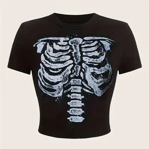 Skeleton Print Baby Tee | Alt Streetwear Graphic Top