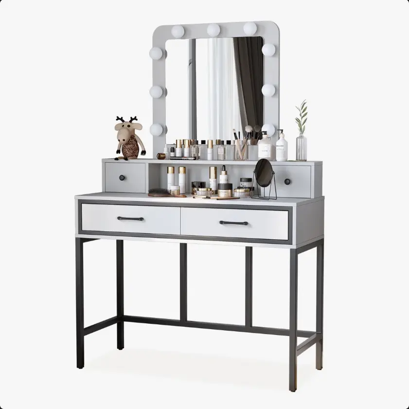 17 Stories Abdulaleem Makeup Vanity Table with LED Lighted Mirror Storage Drawers Modern Dressing Desk for Bedroom Beauty Station