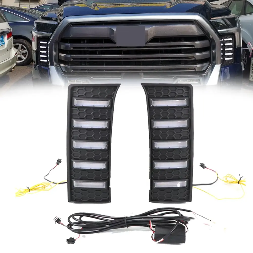 Garvee Daytime Running Light DRL for Toyota Tundra 2022 2023 2024 2025, LED Switchback Dynamic White DRL Amber Turn Signal Light, Fog Light Assembly Fog Light Lamp Front Bumper Light