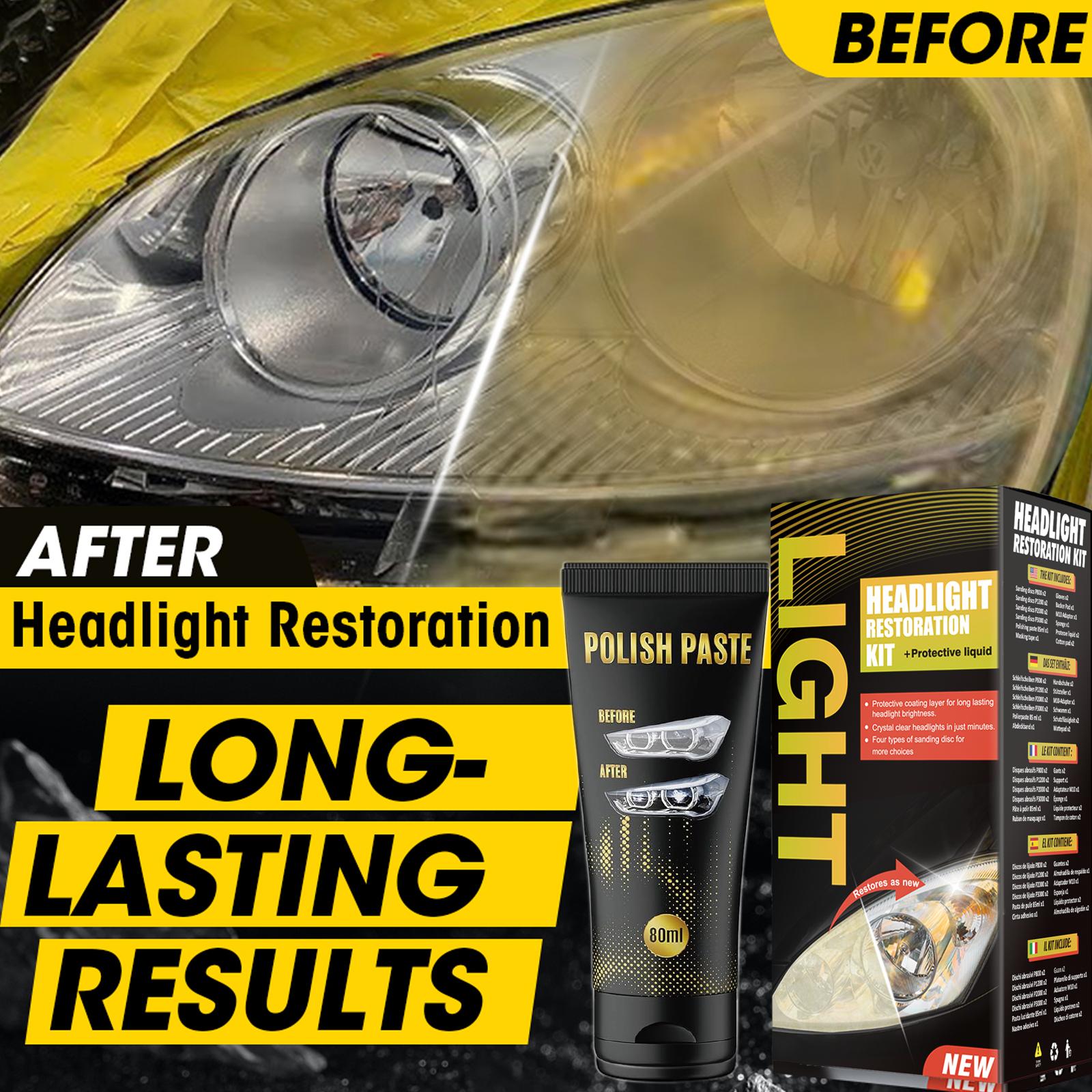 XPERTCHEMY Headlight Restoration Kit Uncharged Headlight Repair Set Featuring Protective Coating Comes with Polishing Papers And Polish Paste