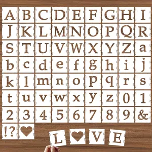 1 Inch Alphabet Letter Stencils 65 Pcs Reusable Plastic Letter Number Symbol Interlocking Drawing Template Kit for Painting on Wood Wall Fabric Rock Signage Door Porch