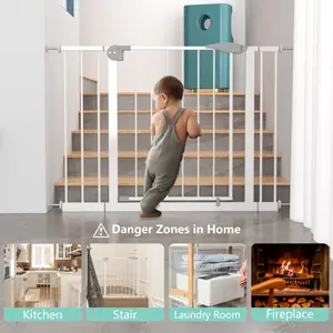 High quality high-end 29.5-45.3" Wide Baby Gate for Stairs, Dog Gate Indoor for Doorways, No Drilling Pressure Mounted Pet Gates for Kids, Easy Walk Through Safety Gate, White Playpen Infant