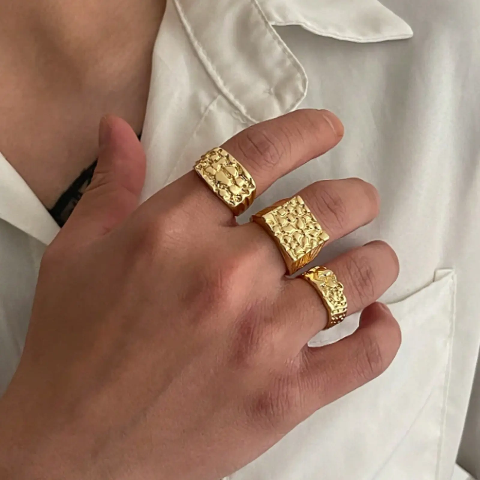 3PCS Square Wide Rings Set – Rock Hip Hop Punk Style Unisex Statement Jewelry