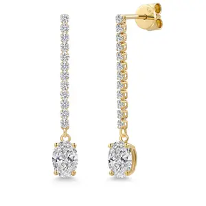 Gem Stone King Gemstone Birthstone and Lab Grown Diamond Long Liner Dangle Earrings for Women in 14K Yellow Gold | Oval 7X5MM | Yellow Gold Chain Drop Earrings
