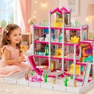 Pink Girl DIY Room Kits with Dolls, Fashion Villa Toy, Pretend Building Toy with Accessories.Movable miniature furniture, furniture can be placed anywhere, soft and harmless colors.