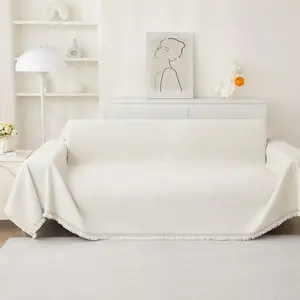 Large Couch Cover Blankets For Sofa,Thick  Couch Cover For Cats,Sofa Covers for 3 Cushion Couch Loveseat Sectional Chenille Couch Covers for Sofa  Decor Living Room,Cream White,91"X150"