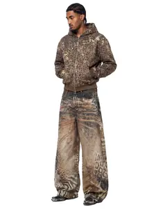 FDR Unisex Animal Print Baggy Jeans, Vintage Washed Wide Leg Barrel Pants, Leopard Pattern Loose Fit Denim Trousers, Casual Retro Style Bottoms for Everyday Wear, Streetwear & Easy Outfits #Summervibes