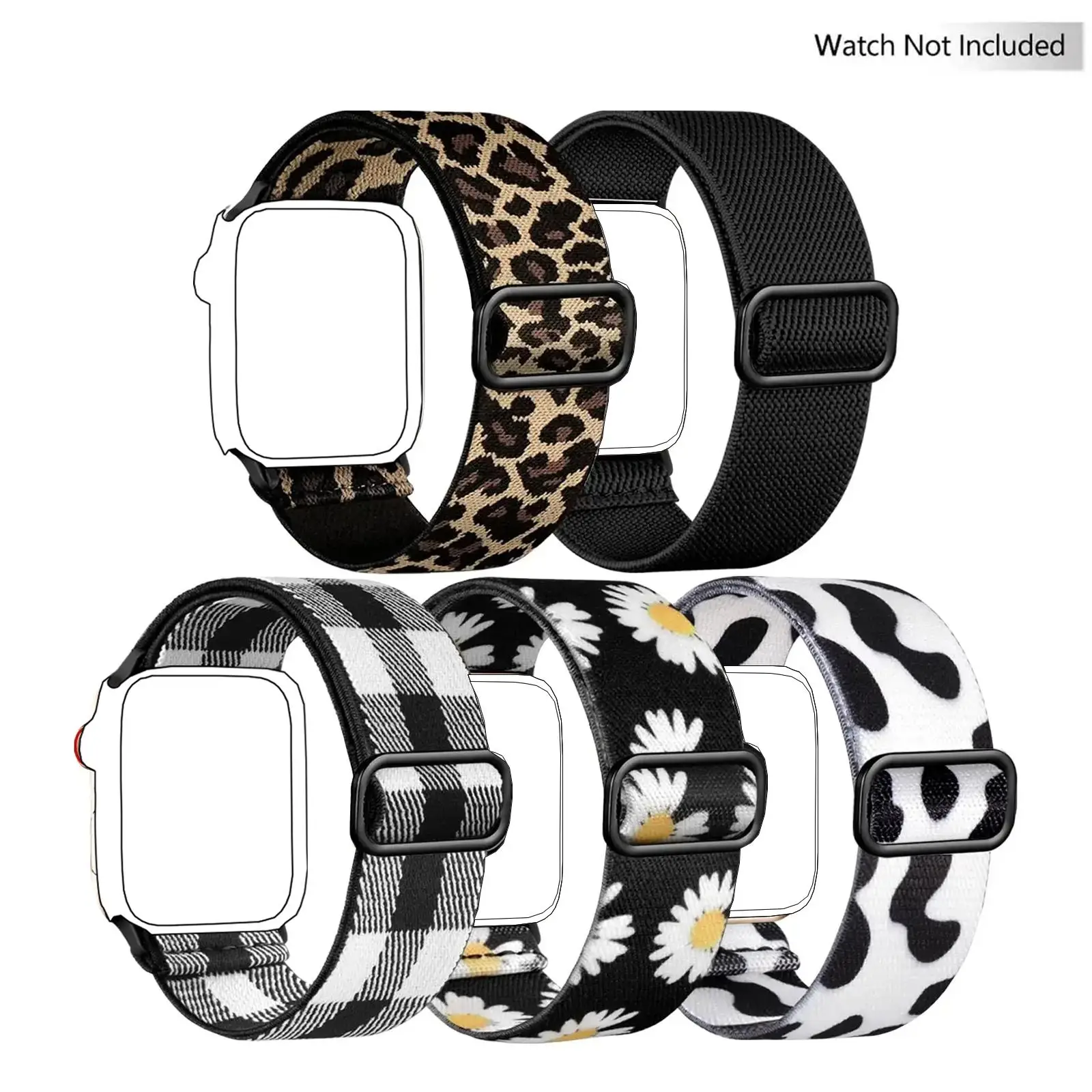 Stretchy Wearable Accessories for Apple Watch (Band Only), 5 Counts Elastic Fabric Braided Nylon Smart Watches Band, Breathable Wearable Accessories f