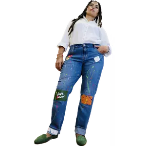 Alexander Boyce painted jeans w/ leather patches