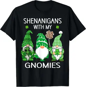 St Patricks Day Lucky Shamrock Leopard Gnomes Irish Women T-Shirt