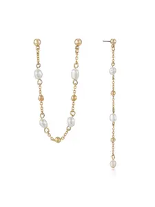Ettika Double Piercing Freshwater Pearl Earrings – 18k Gold Plated, Elegant Drop Design for Women