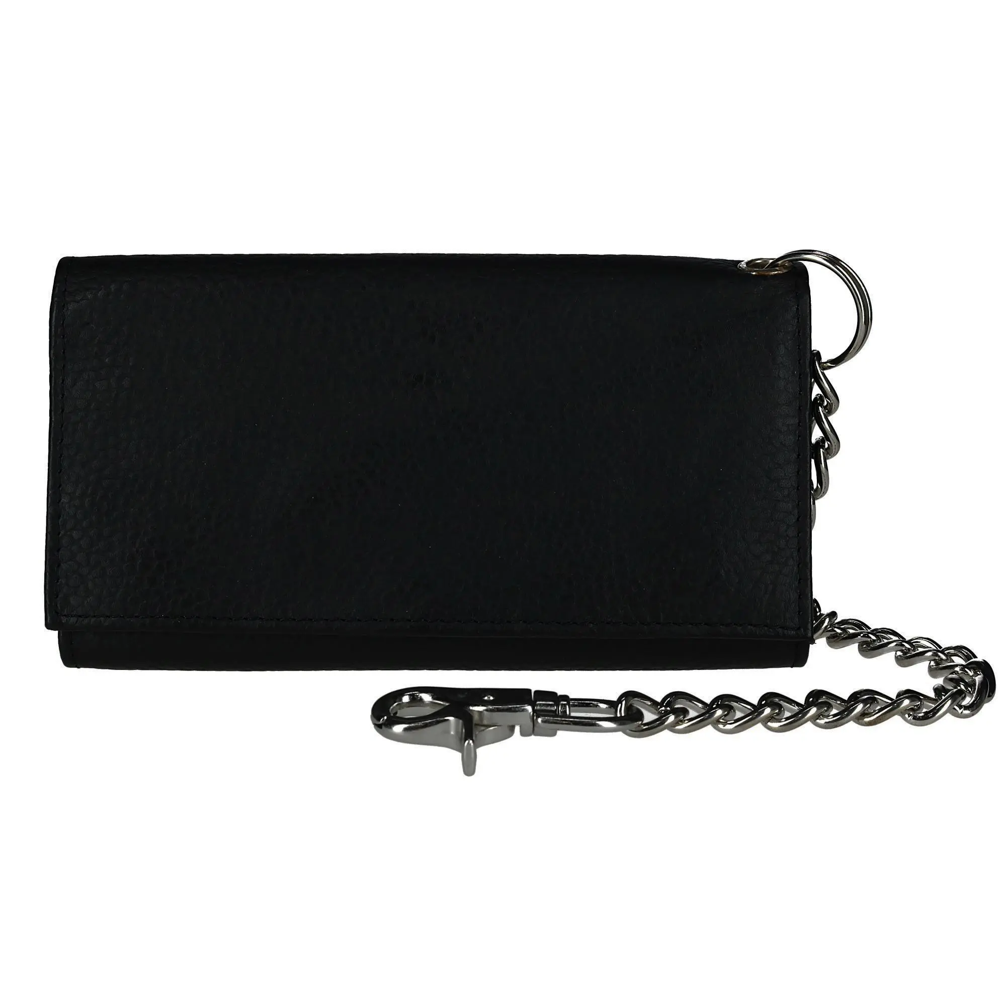 CTM Men's Pebble Grain Leather RFID Long Trifold Trucker Chain Wallet, Chain Wallets, Credit Card Holder, Multi Functional Wallet