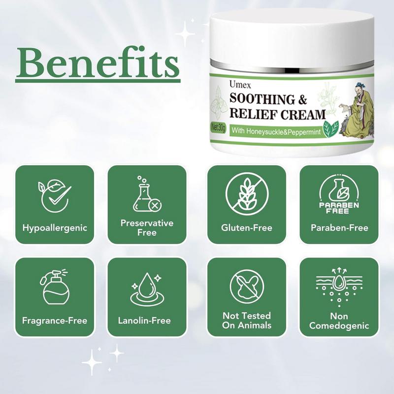 Umex Soothing & Relief Cream with Honeysuckle & Peppermint 30g 100% Natural Plant Extracts Gentle for All Ages Fast Acting Relief for Itching Hydrates Dry Sensitive Skin Therapeutic Treatment for Eczema Psoriasis - Wellness