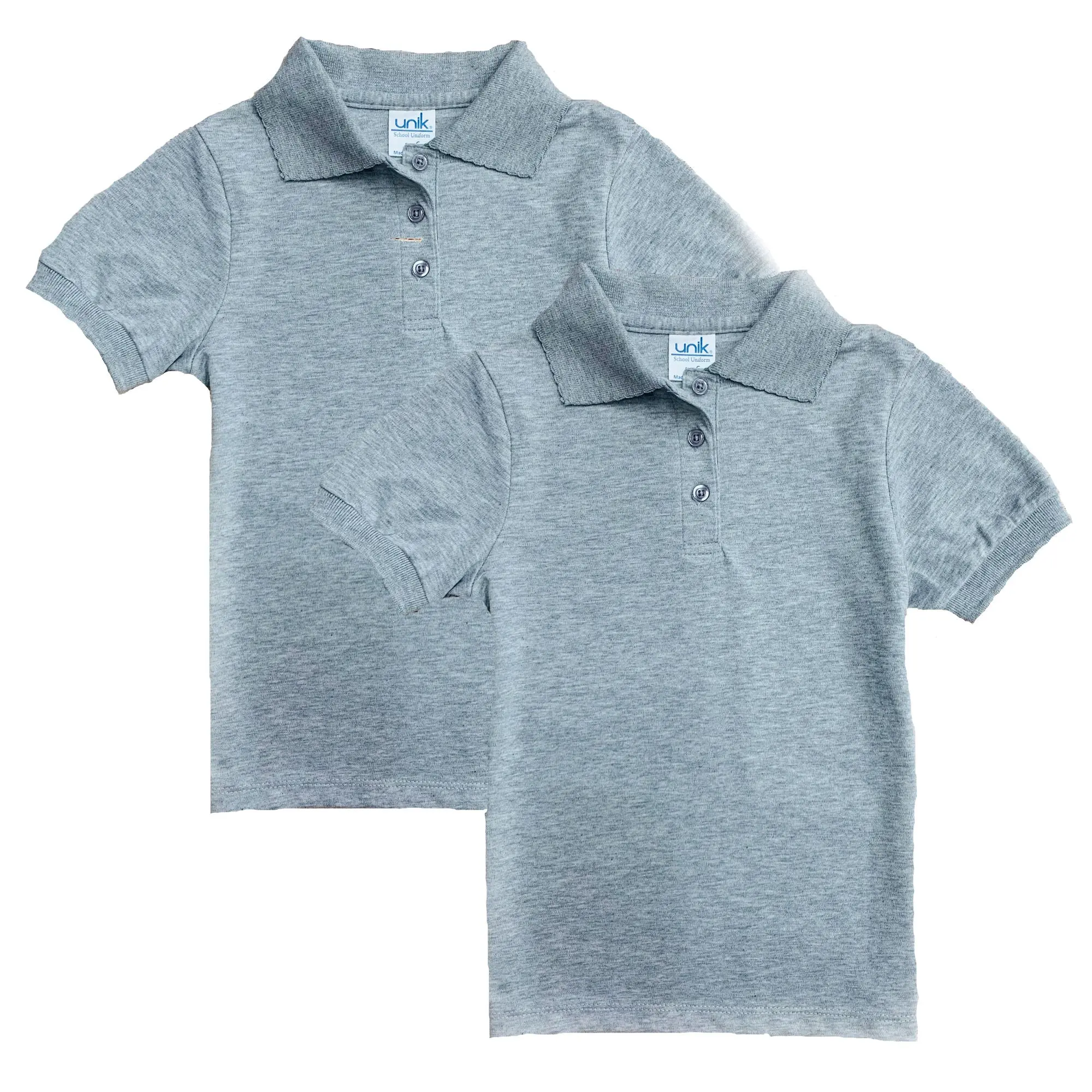 Girl's High Quality Soft Uniform Short Sleeves Polo Shirt Lgrey 5-18 GSU01 2 Pack Girly